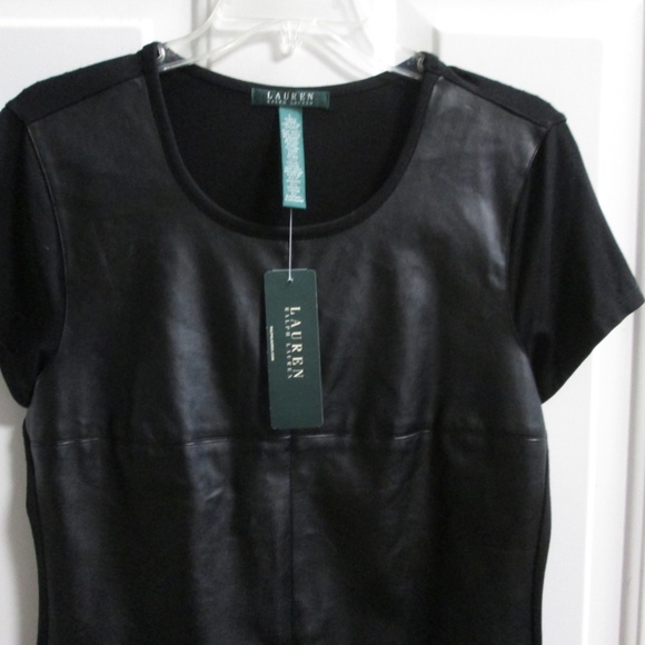 new RALPH LAUREN Black leather  look like pullover blouse Sz - Picture 11 of 14